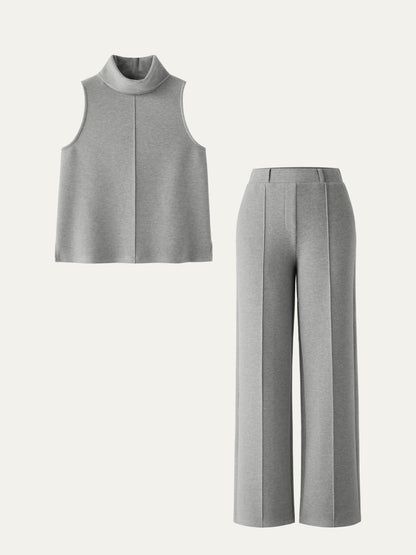 2Pcs Set Split Hem Top & High Waisted Straight Leg Pant