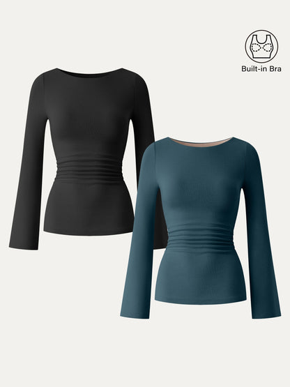 Boatneck Bell Sleeves Ruched Brami Top