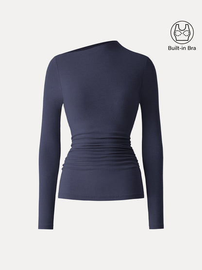 Light Warm Slanted Mockneck Ruched Brami
