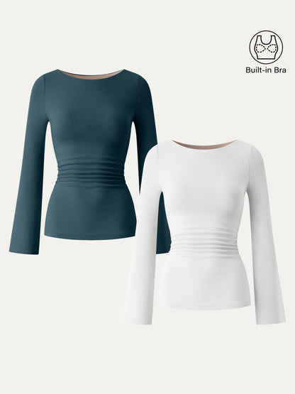 Boatneck Bell Sleeves Ruched Brami Top