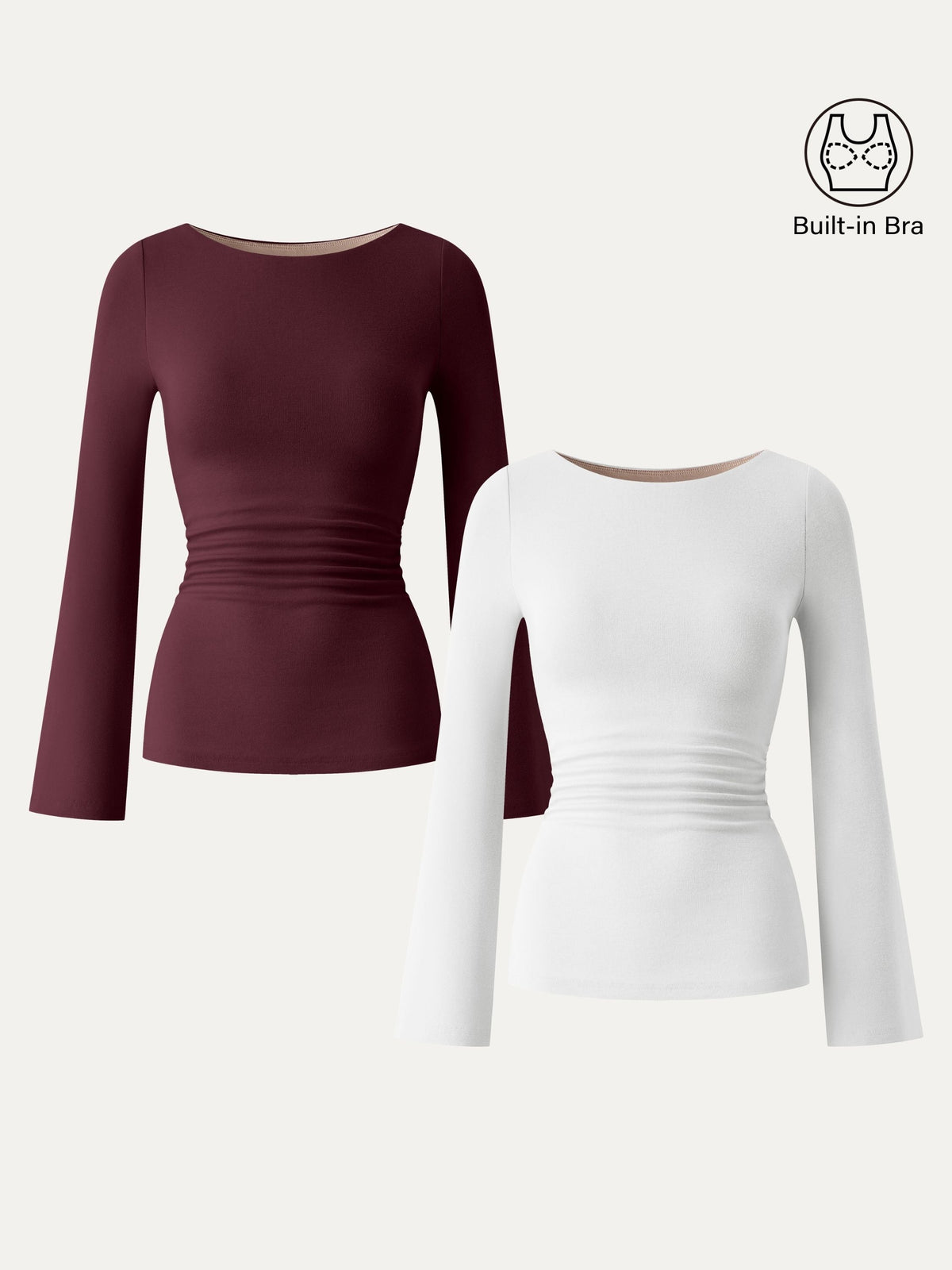 Boatneck Bell Sleeves Ruched Brami Top