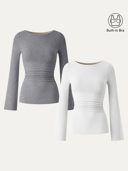 Boatneck Bell Sleeves Ruched Brami Top