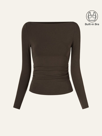 Modern Side Ruched Boatneck Brami Top