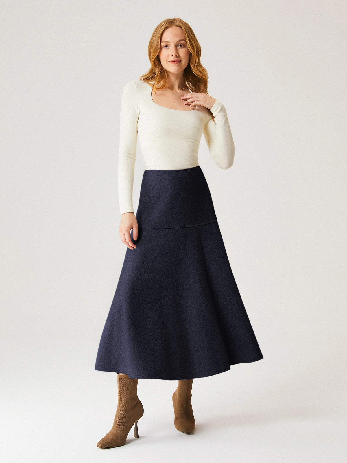 Wool-like Flared Maxi Skirt