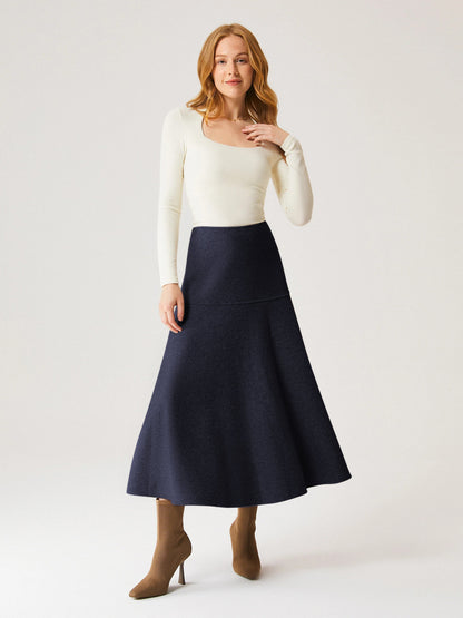 Wool-like Flared Maxi Skirt