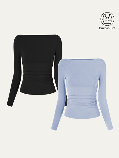 Modern Side Ruched Boatneck Brami Top