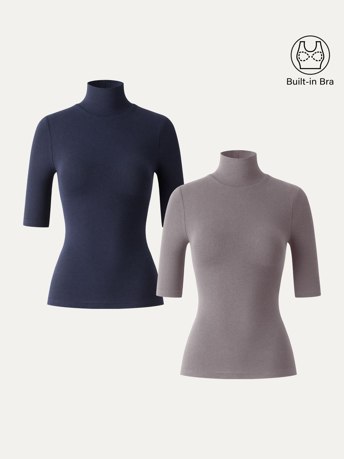 2Pcs Set Essential Turtleneck Elbow Length Sleeve Brami