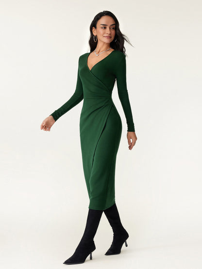 Surplice Wrap Long Sleeve Dress