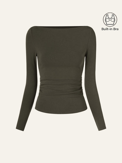 Modern Side Ruched Boatneck Brami Top