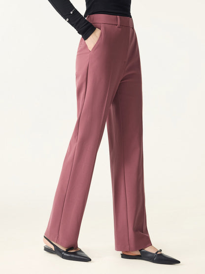 Mid Rise Straight Leg Creased Trousers with Pockets