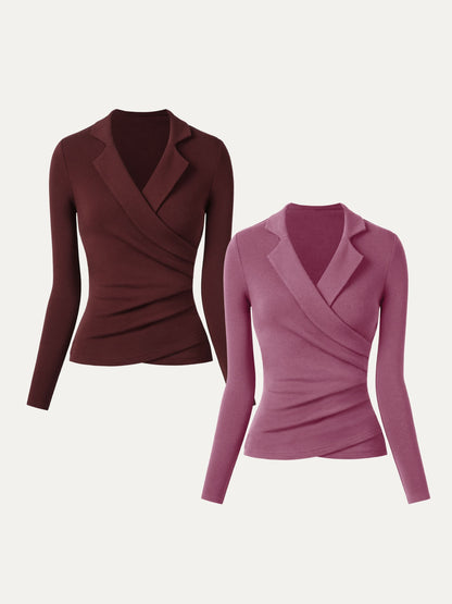 2Pcs Set Collared Surplice Top