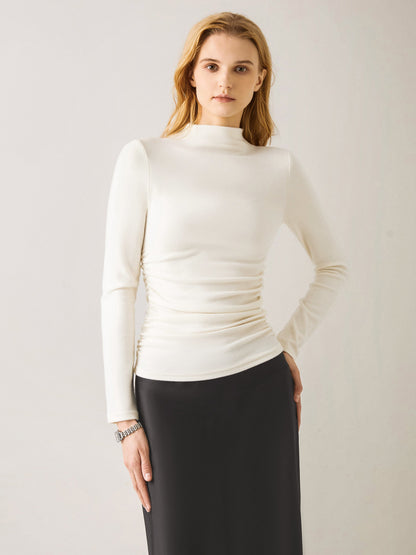 2Pcs Set Thermal Ruched Sides Tuckable Mockneck Top
