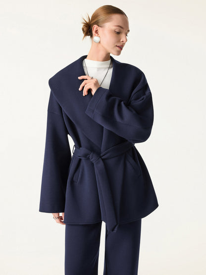 Belted Shawl Collar Robe Jacket with Pockets
