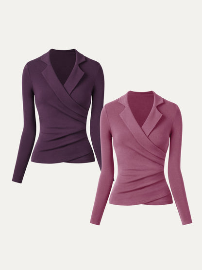 2Pcs Set Collared Surplice Top