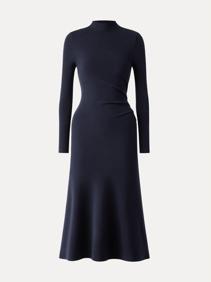 ProWarm Long Sleeves Mockneck Tucks Midi Dress