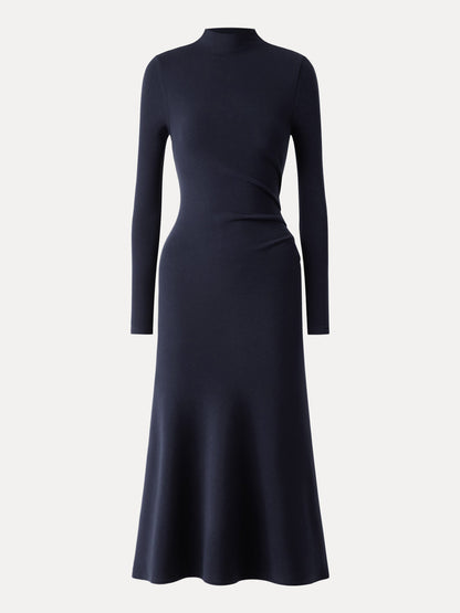 ProWarm Long Sleeves Mockneck Tucks Midi Dress