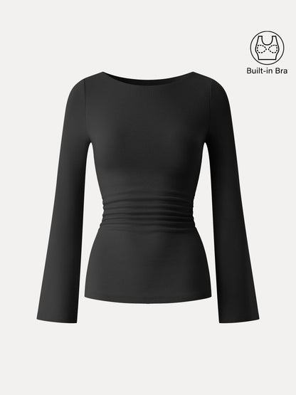 Boatneck Bell Sleeves Ruched Brami Top