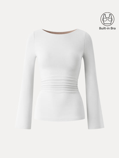 Boatneck Bell Sleeves Ruched Brami Top