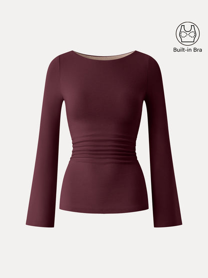 Boatneck Bell Sleeves Ruched Brami Top