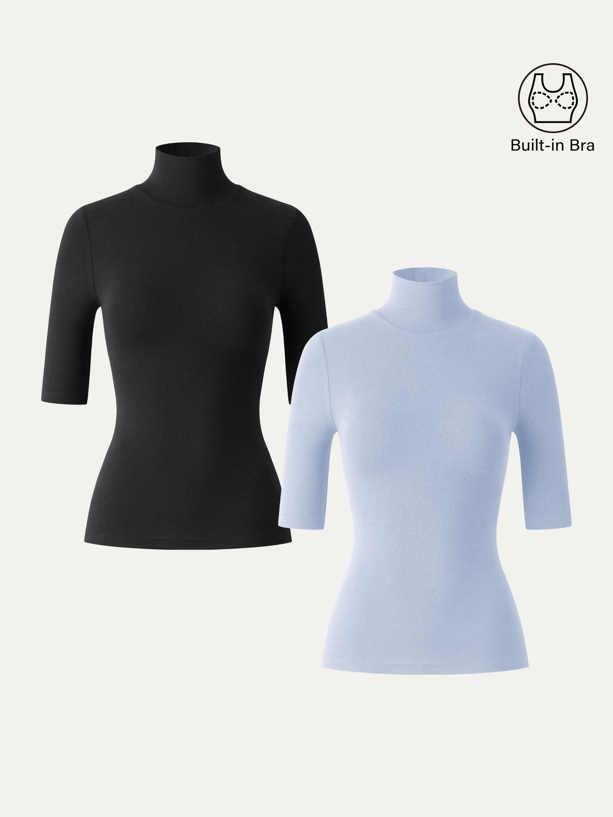 2Pcs Set Essential Turtleneck Elbow Length Sleeve Brami