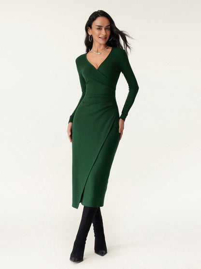 Surplice Wrap Long Sleeve Dress