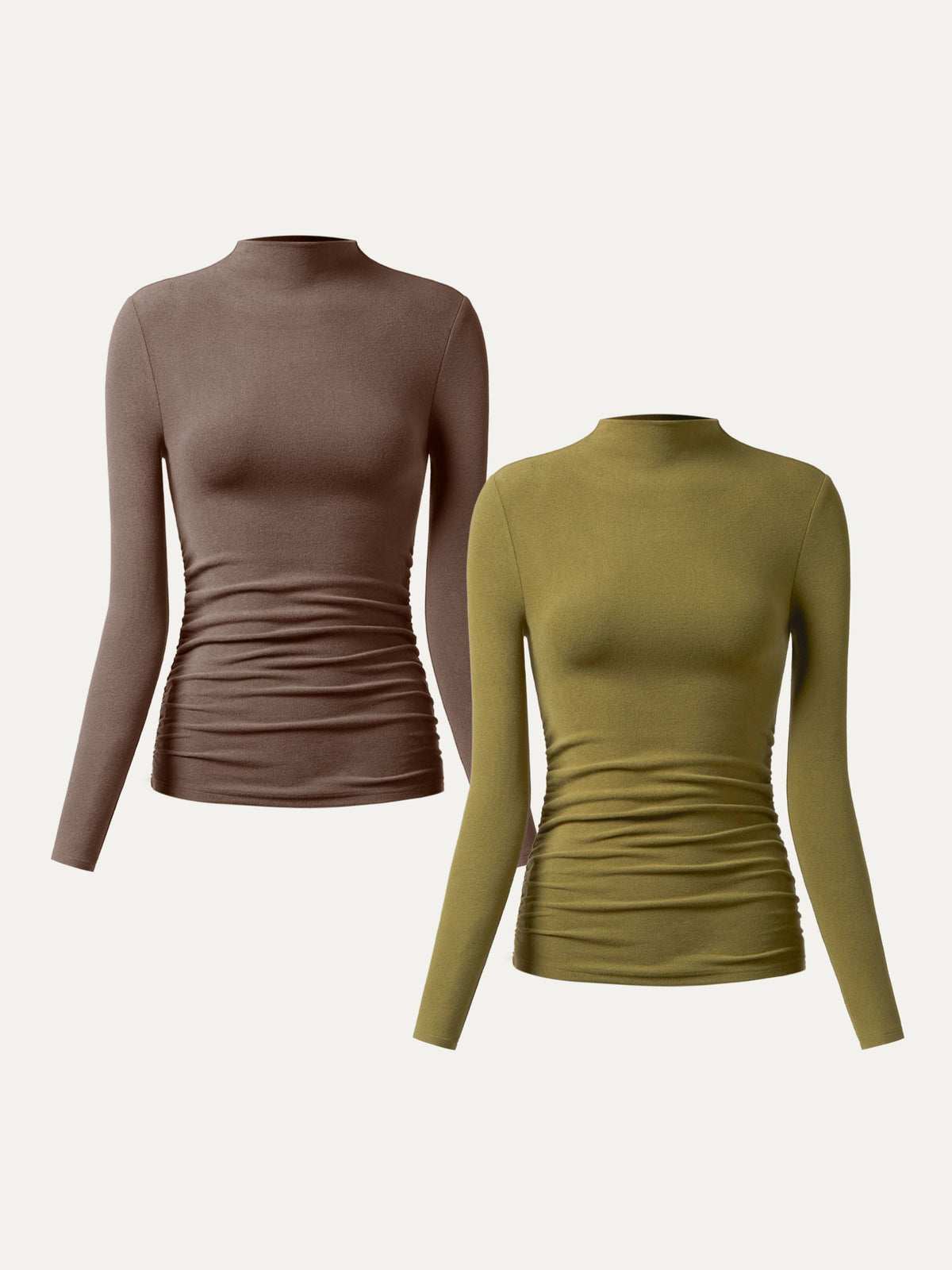 2Pcs Set Thermal Ruched Sides Tuckable Mockneck Top