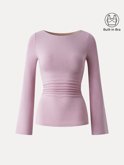 Boatneck Bell Sleeves Ruched Brami Top