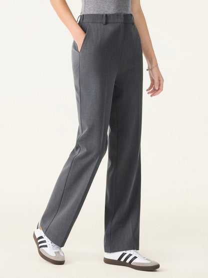 Mid Rise Straight Leg Creased Trousers with Pockets