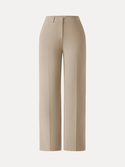 Mid Rise Straight Leg Creased Trousers with Pockets