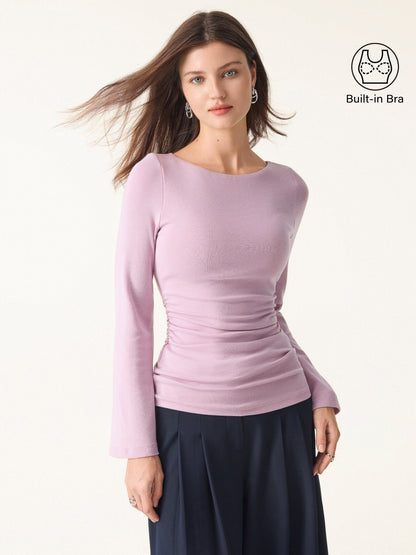Boatneck Bell Sleeves Ruched Brami Top