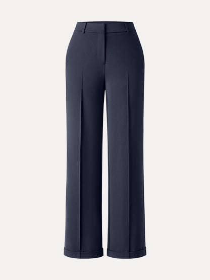 Stretch Ponte High Rise Straight Leg Pintuck Trousers