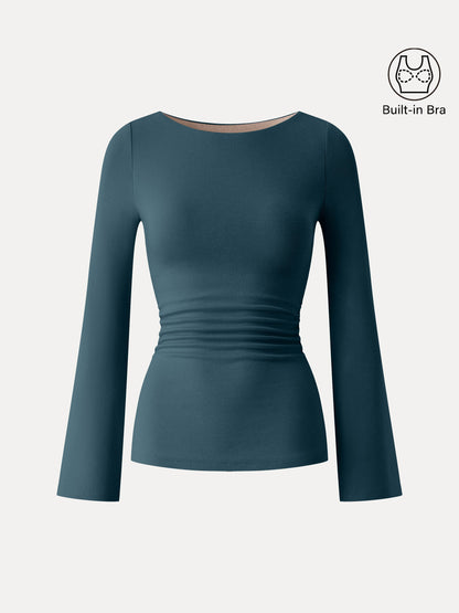Boatneck Bell Sleeves Ruched Brami Top