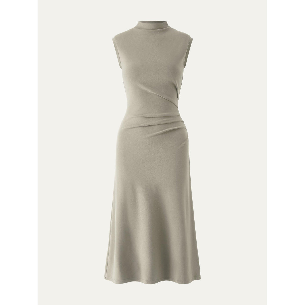 Mockneck Tucks Midi Dress