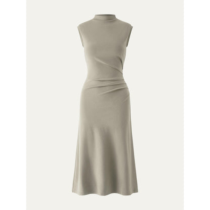 Mockneck Tucks Midi Dress